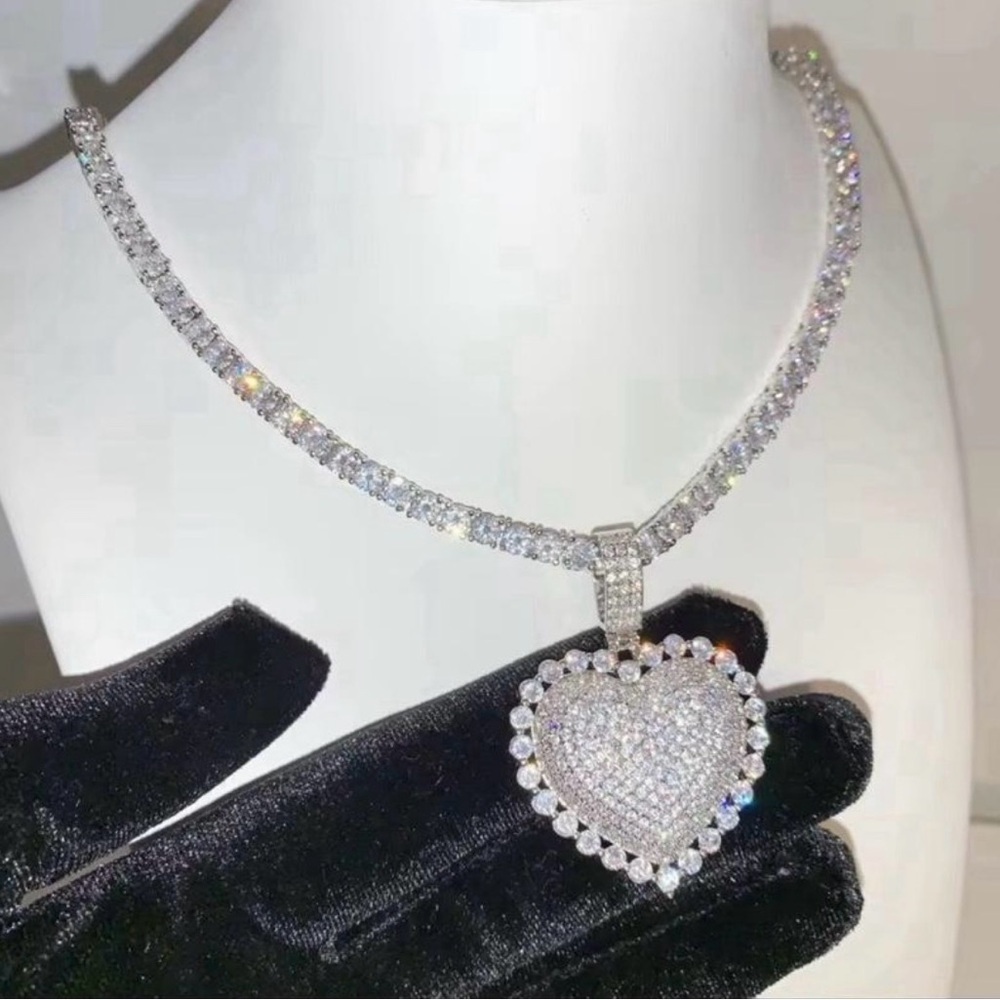 tennis Heart Pendant Necklace 16inch